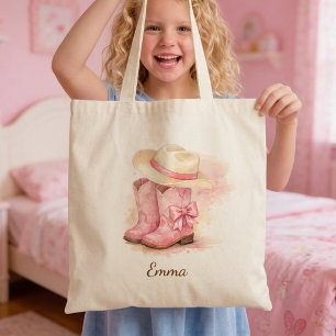 Mädchen Rosa Cowgirl Personalisierte Name-Tasche Tragetasche