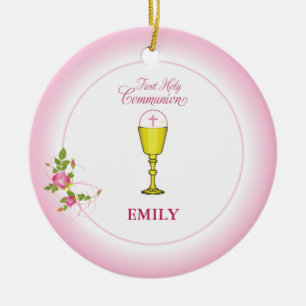 Mädchen-Rosa-erste heilige Kommunion, Chalice, Keramik Ornament