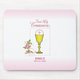 Mädchen-Rosa-erste heilige Kommunion, Chalice, Mousepad