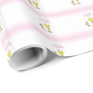 Mädchen Rosa Erstkommunion, Kelch, Hostie, Rosen Geschenkpapier