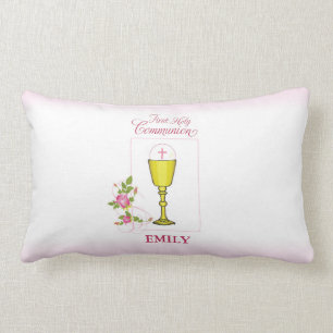 Mädchen Rosa Erstkommunion, Kelch, Hostie, Rosen Lendenkissen