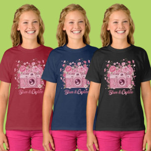 Mädchen Rosa Florale Kamera Foto Kleidung T-Shirt