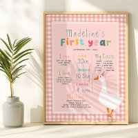 Mädchen Rosa Gänse Erstes Jahr Geburtstag Meilenst