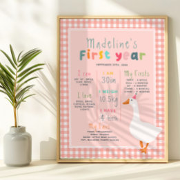 Mädchen Rosa Gänse Erstes Jahr Geburtstag Meilenst Poster