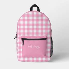 Mädchen Rosa Gingham-Muster personalisierter Name Bedruckter Rucksack