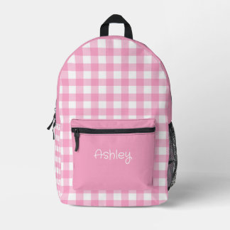 Mädchen Rosa Gingham-Muster personalisierter Name Bedruckter Rucksack