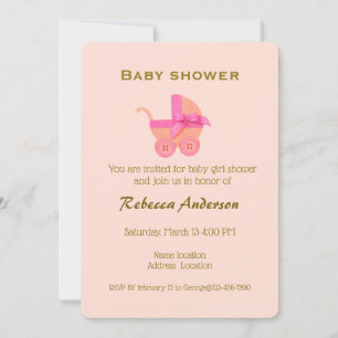Mädchen Rosa Kinderwagen, Gold-Typografie auf Pfir Einladung