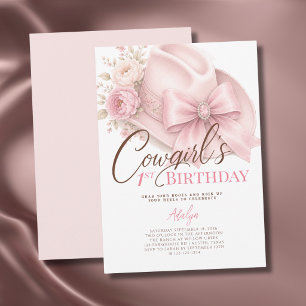 Mädchen Rosa Kokette Schrift Cowgirl 1. Geburtstag Einladung