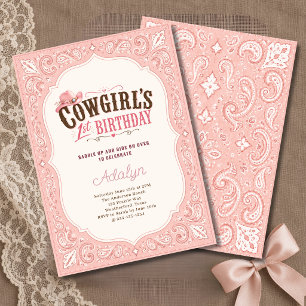 Mädchen Rosa Paisley-Bandana-Cowgirl 1. Geburtstag Einladung