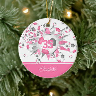 Mädchen rosa personalisierte Fußballbälle Sterne Keramik Ornament