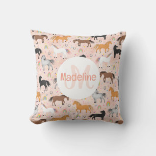 Mädchen Rosa Pferd Einhorn Regenbogen Kinder Monog Kissen