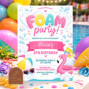 Mädchen Rosa Schaum-Party-Einladung Einladung