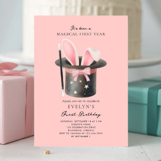 Mädchen Rosa Schleife Magischer 1. Geburtstag Einladung
