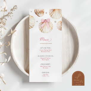 Mädchen Rosa Schleife Muschel Baby Shower Flaches Menükarte