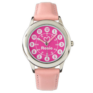 Mädchen rosa u. weiße kurze Namensarmbanduhr Armbanduhr