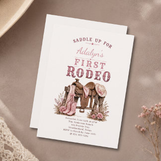 Mädchen Rosa Vintage First Rodeo 1. Geburtstag Einladung