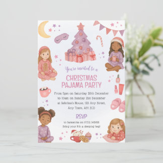 Mädchen Rosa Weihnachten Pyjama-Party-Einladung Einladung