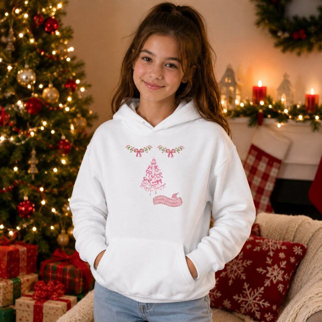 Mädchen Rosa Weihnachtsbaum Feiertags Hoodie (Von Creator hochgeladen)
