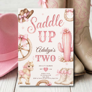Mädchen Rosa Western Sattel Auf Pferd 2. Geburtsta Einladung