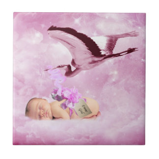 Mädchen rosa Wolken und Storch Fliese