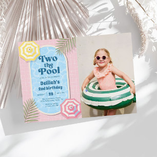 Mädchen Rosa Zwei Zum Pool Sommer 2. Geburtstag Fo Einladung