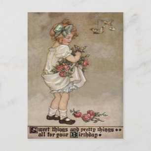 Mädchen Rose Schmetterling Geburtstag Postkarte