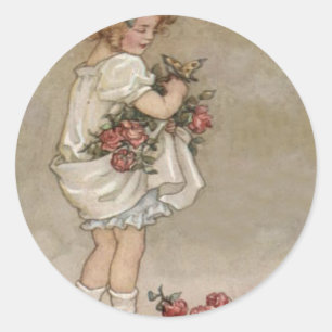 Mädchen Rose Schmetterling Geburtstag Runder Aufkleber
