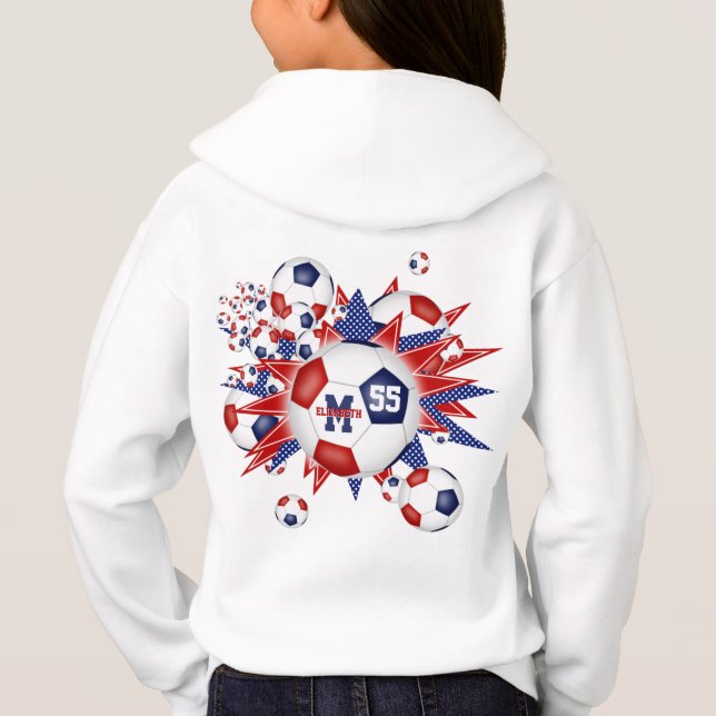 Mädchen roter weißer Fußball-Ball Blowout Hoodie (Rückseite)