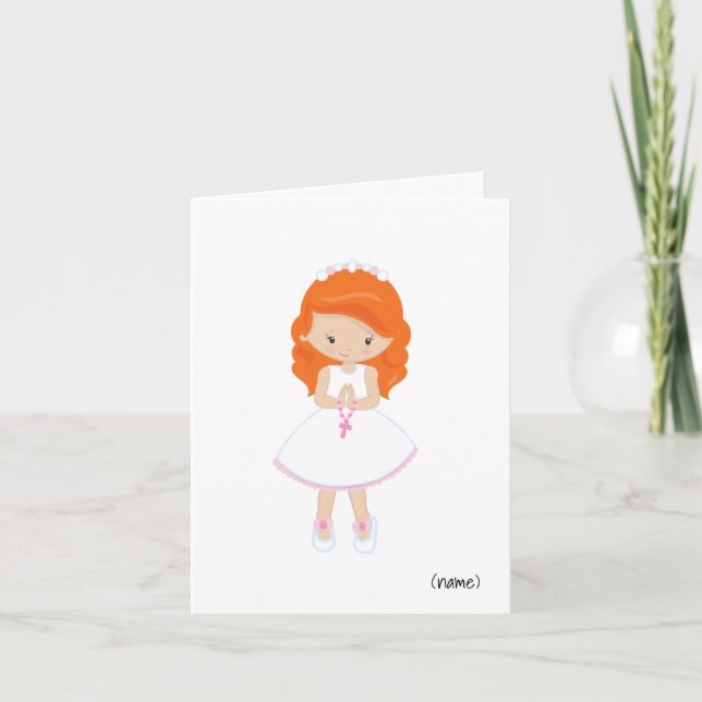 Mädchen (Rotes Haar) Erste Heilige Kommunion-Karte Karte (Vorderseite)