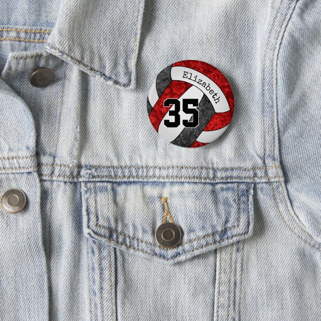 Mädchen rotes schwarzes Volleyball Team Farben Button (Beispiel)