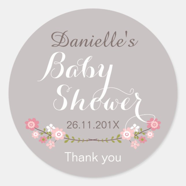 Mädchen Rustic Floral Baby Shower Gefallen Sticker (Vorderseite)