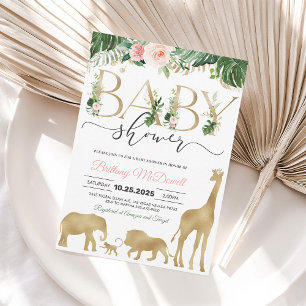 Mädchen-Safari-Baby-Shower-Einladung Goldener Elef Einladung