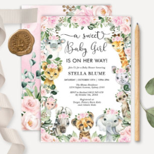 Mädchen Safari Baby Shower Einladung, Wilde Jungle Einladung