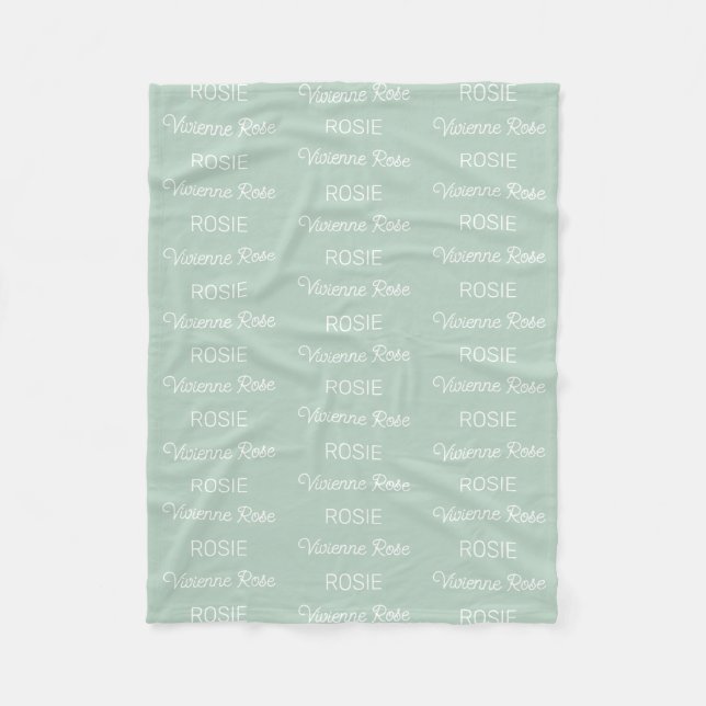 Mädchen Salbeigrün Personalisierter Schriftname Fleecedecke (Vorderseite)