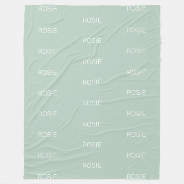 Mädchen Salbeigrün personalisierter Schriftname Fleecedecke (Vorderseite)