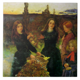 Mädchen sammeln Herbstblätter für ein Feuerbrand Fliese