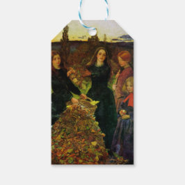 Mädchen sammeln Herbstblätter für ein Feuerbrand Geschenkanhänger