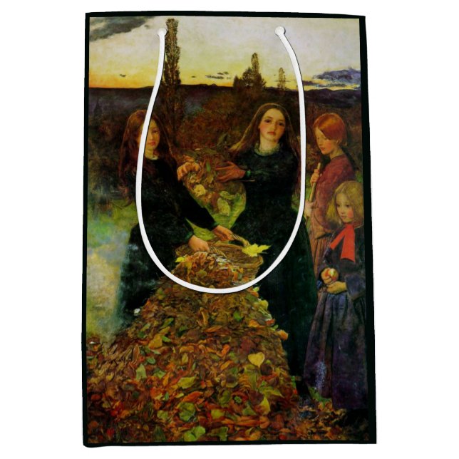 Mädchen sammeln Herbstblätter für ein Feuerbrand Mittlere Geschenktüte (Vorderseite)