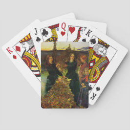 Mädchen sammeln Herbstblätter für ein Feuerbrand Spielkarten