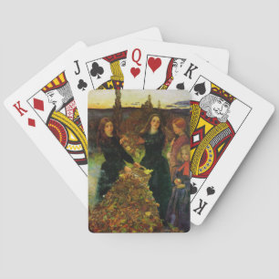 Mädchen sammeln Herbstblätter für ein Feuerbrand Spielkarten