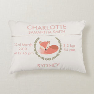 Mädchen-Schlafenfox-Geburts-Mitteilungs-Kissen Dekokissen