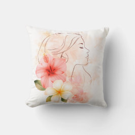 Mädchen schließt die Augen mit Blumen-Aquarell  Kissen