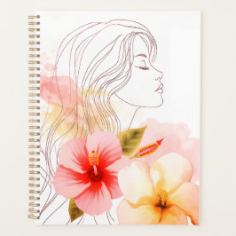 Mädchen schließt die Augen mit Blumen-Aquarell  Planer