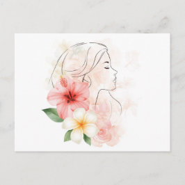 Mädchen schließt die Augen mit Blumen-Aquarell  Postkarte