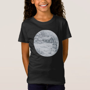 Mädchen-Schneemann-und-Hütte-Winter-Jugend-T-Shirt T-Shirt