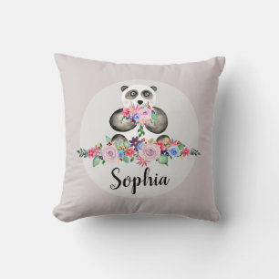 Mädchen Schöne Blume Aquarell Panda und Name Kissen
