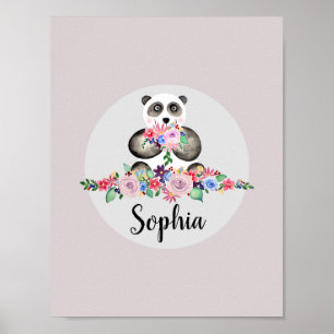 Mädchen Schöne Blume Aquarell Panda und Name Poster