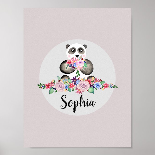 Mädchen Schöne Blume Aquarell Panda und Name Poster (Vorne)