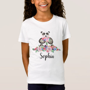 Mädchen Schöne Blume Wasserfarbenpanda und Name T-Shirt