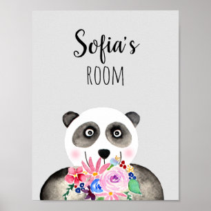 Mädchen Schöne Blumen Wasserfarbe Panda und Name Poster